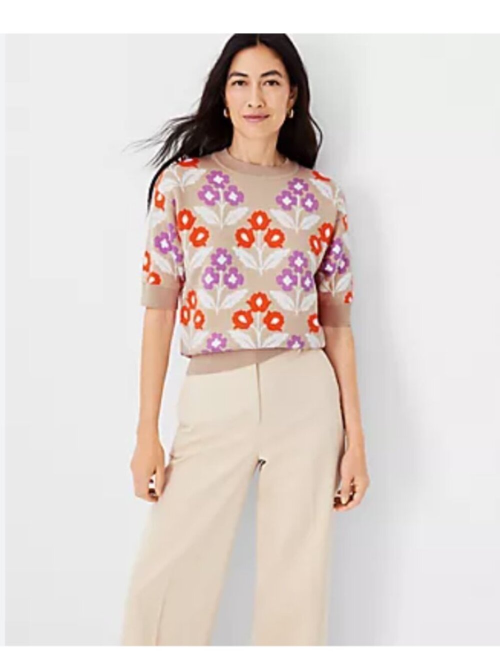 Ann Taylor Floral Jacquard Short-Sleeve Sweater - Size XL - NWT